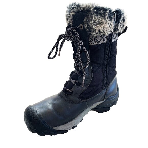 KEEN Hoodoo III Boots 6 Black Leather Waterproof Winter Snow Faux Fur Mid Calf - Picture 4 of 12